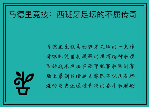马德里竞技：西班牙足坛的不屈传奇
